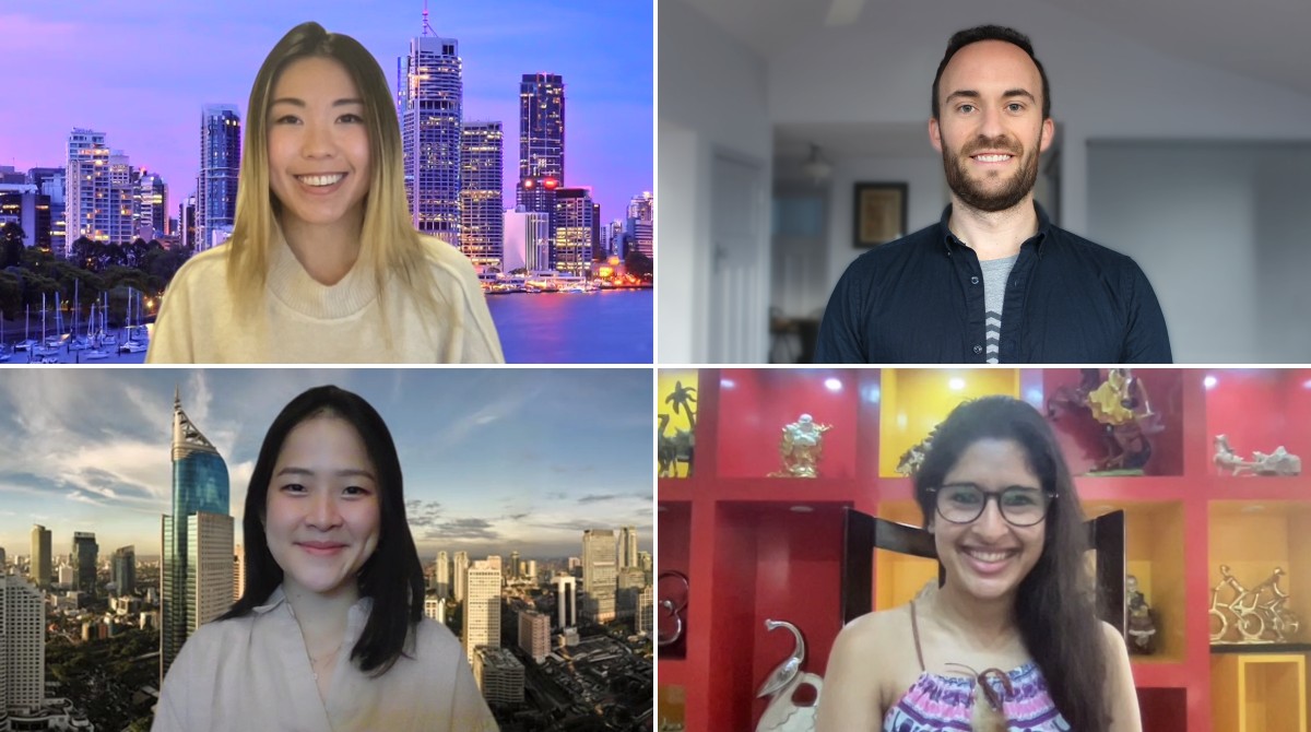 Melbourne Business School MBA students Vanessa Chong, Russell Kunz, Tasha Yogiswara and Aakriti Gupta (clockwise from top left)