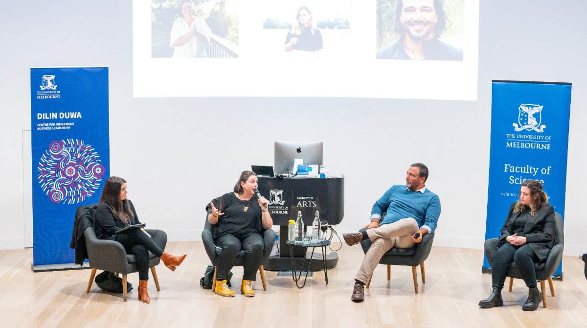 Dilin Duwa forum 31 May 2022. From L to R: Siobhan Vivian, Michelle Evans, Michael Shawn Fletcher, Maddison Miller