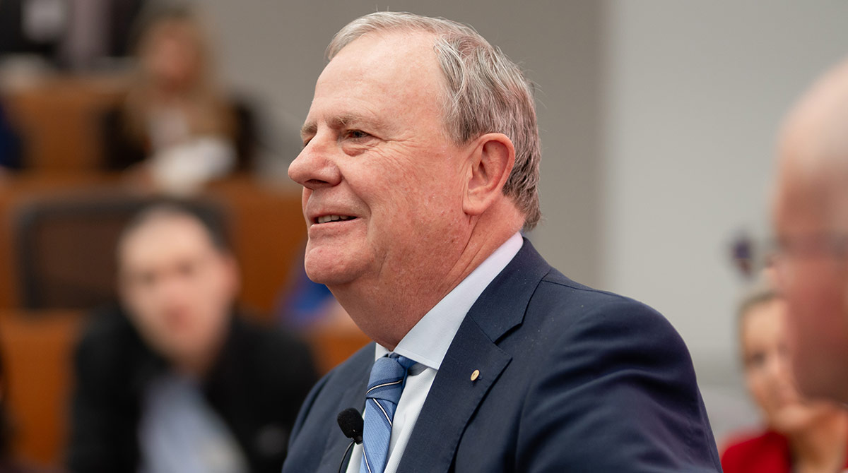 Former Treasurer Peter Costello speaking at Melbourne Business School