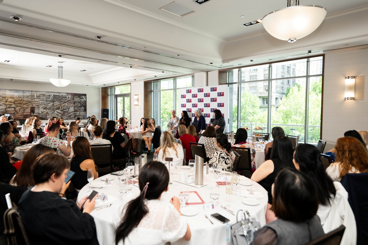 International Women's Day High Tea, 7 March 2026, The Westin Melbourne. Organised by Women’s Alumni Network President Claire Anglim (MBA 2023 and pictured, above) and committee members Caitlin Lynch (MBA 2021), Afsaneh Rashidi (MBA 2024) and Jennifer Mancuso (MBA 2023); to Women in Management Student Club President Fiona Sherwin and her team Mona Jhoty, Penny Bell, Jessica Maung and Jennifer Do. Panellists: Wendy Stops (Board Member, Coles and MBS), Elizabeth Wilson (CIO, Victorian Department of Education), Natasha Santha (Executive General Manager - Transformation, RACV), Associate Professor Jody Evans